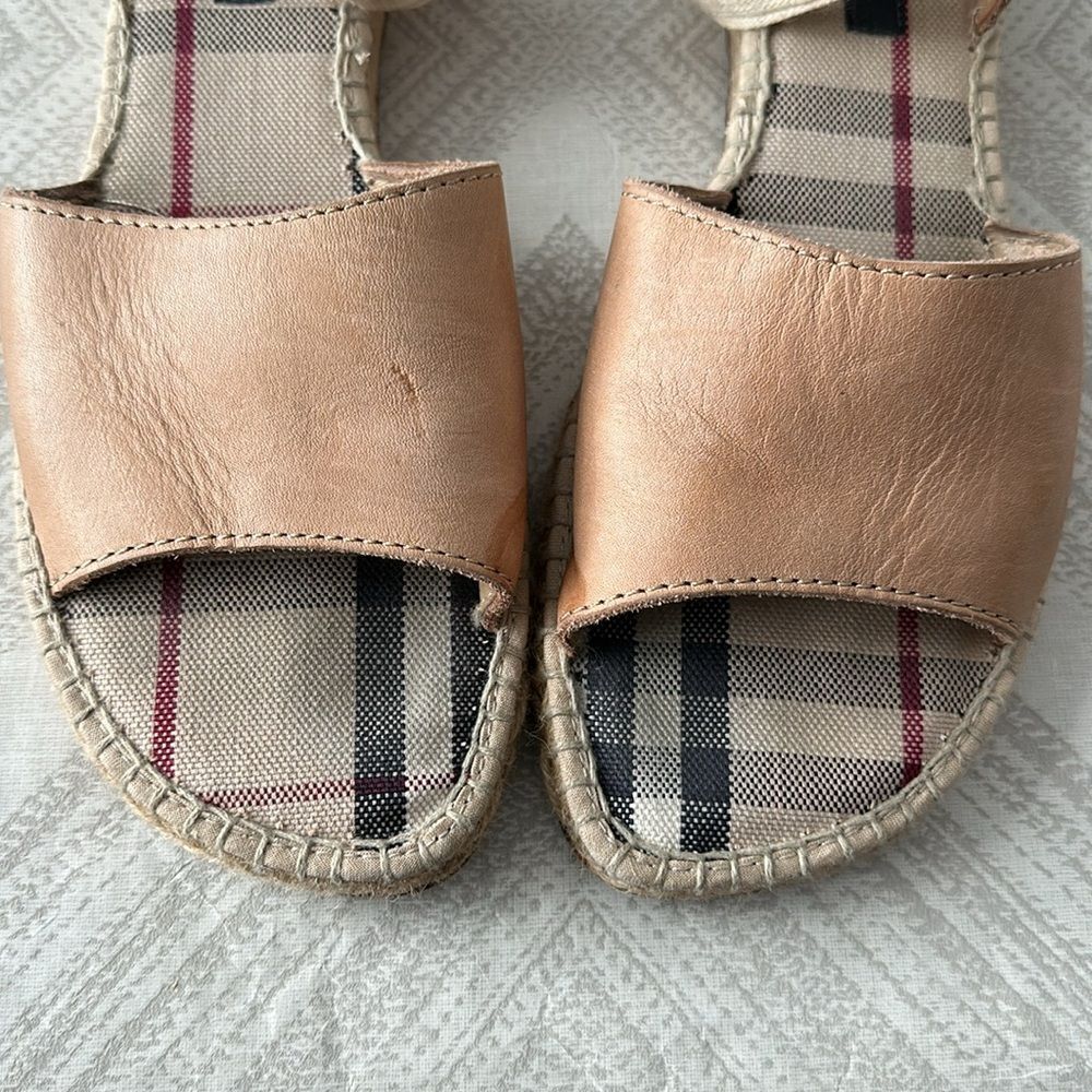 Burberry Shalicia Espadrille Sandals Women’s 38 Tan Leather Ankle Tie Plaid - Picture 2 of 6